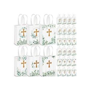 Ribbonlic 24 Pcs First Communion Religious Gift Bag Reusable Baptism Gift Bags Non Woven Church Welcome Bags for 1st Communion Easter or Other Religious Occasions Party Favors 9.84 x 7.87 x 2.36''