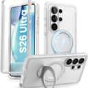 i-Blason for Samsung Galaxy S26 Ultra Case with Magnetic Stand, Built-in Screen Protector [Compatible with MagSafe] Anti-Yellowing Full-Body Slim Ring Holder Shockproof Phone Case, Frost Clear