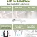 APURE BIDET A121 - Hot and Cold Water Bidet Attachment for Toilet Seat - Dual nozzle - Rear and Feminine Wash- Selfcleaning- Adjustable Water Pressure Non-Electric Bidet Toilet Seat Attachment