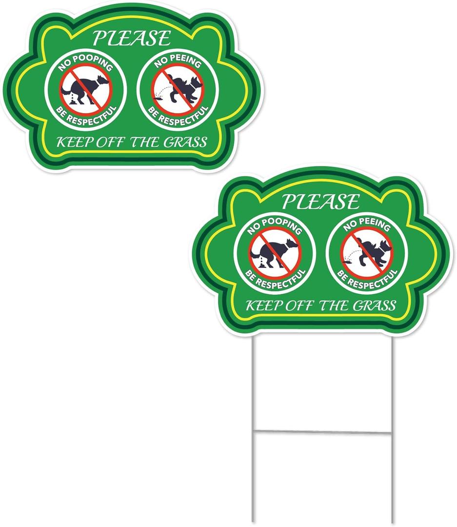 Mr. Pen- No Peeing and No Pooping Dog Sign, 2 Pack with 1 Metal Stake, Double-Sided, Waterproof, Please Be Respectful Keep Off Grass Signs, Ideal for Lawns, Gardens & Backyards