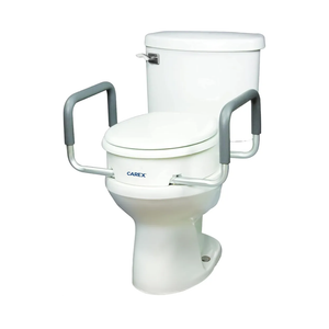 Compass Raised Toilet Seat with Arms, Elongated Toilets, 3.5 Inch High, Elevated Toilet Riser with Removable Padded Handles, Easy On and Off, Support 250 lbs, White