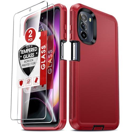 LeYi for Moto G 5G 2022 Case: with 2 PCS Screen Protector, Heavy Duty 3 in 1 Motorola Moto G 5G 2022 Phone Case, Military Grade Shockproof Cover (Not Fit Power/Play/Pure), Red+Black