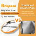 Bakpoco Stainless Steel Suction Plates for Toddlers, 9" Divided Kids Baby Plates with Removable Silicone Suction, Non Toxic Non Slip Portion Control Snack Dishes 3 Packs, Bright Orange/Blue/Green, 9" Round