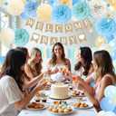 Blue Baby Shower Decorations for Boy with Welcome Baby Banner, Blue Champagne Balloons, Tassel Garlands, Swirls, and Paper Pom Poms for Boho Baby Shower or Gender Reveal Party Supplies