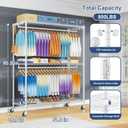 ULIFHOME P8 Max Heavy Duty Clothes RackWith Extended Width Design Rolling Clothing Racks for Hanging ClothesPortable Garment Rack with Lockable Wheels51.2" W x 15.8" D x 80.5" HLoad 700LBSWhite