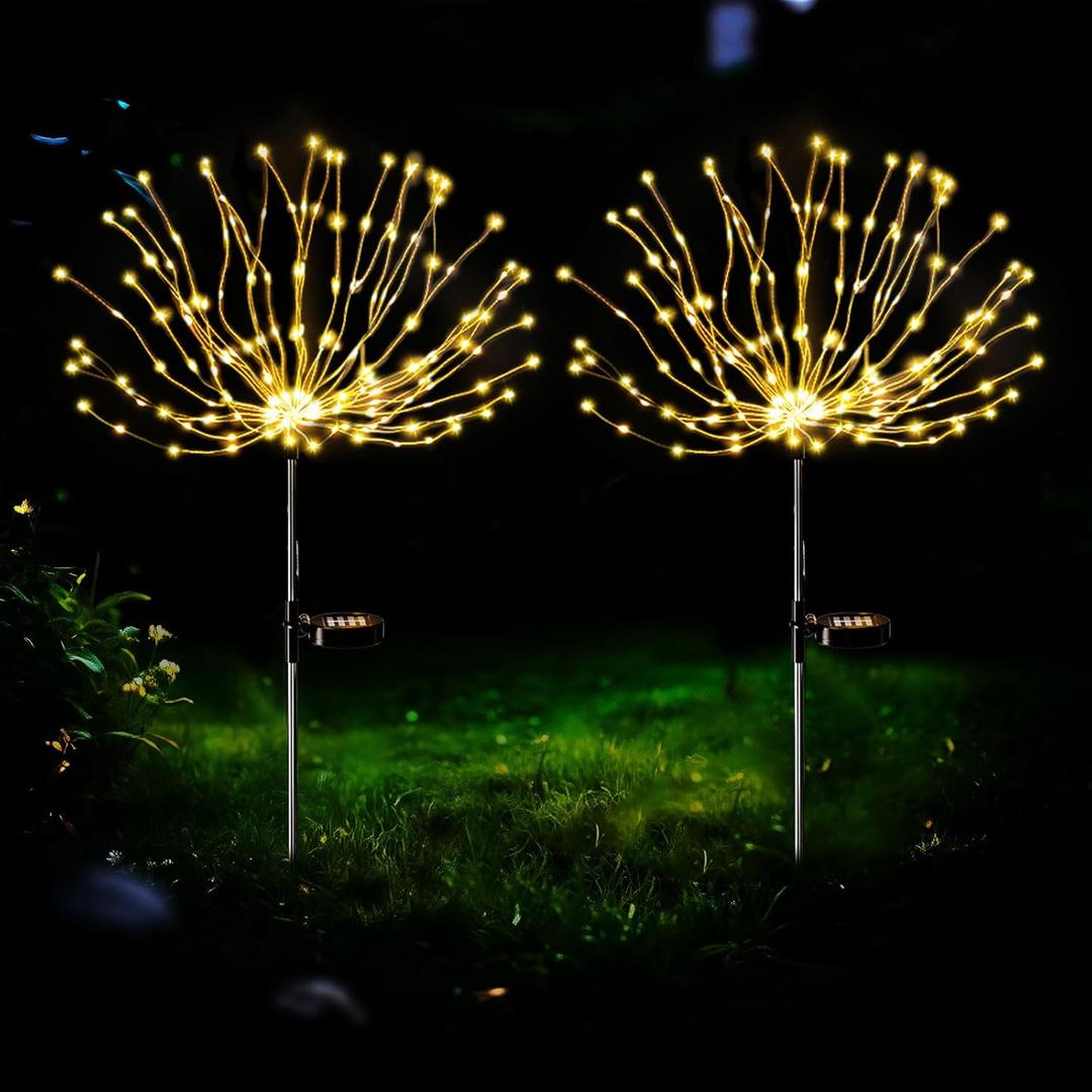 Solar Garden Lights Outdoor Waterproof (2 Pack),Solar Landscape Lighting,300LED Firework Lights for Garden, Pathway, Party & Christmas,Warm White