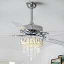 Crystal Chandelier Ceiling Fan with Light and Remote - 50 Modern Fandelier with Reversible Motor, 6-Speed and Timing Fan for Large Living Room, Bedroom Indoor Use