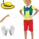 fun shack Puppet Costume for Kids, Fairytale Costumes for Boys, Puppet Costume for Girls Boys, Long Nose Costume (Large, Yellow)