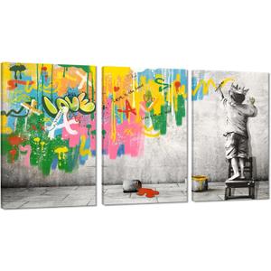 Novatique Banksy Canvas Wall Art Abstract Graffiti Wall Art Colorful Graffiti Art Print Modern Pop Art Wall Decor Painting for Living Room Bedroom Office,24x 36x3Pcs (36"Hx24"Wx3Pcs)
