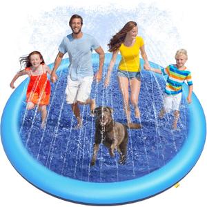 Peteast Anti-Slip Splash Pad for Kids and Dogs - 86in 0.58mm Thicken Sprinkler Dog Pool for Summer Outdoor Water Toys - Fun Backyard Play Mat for Children and Pets