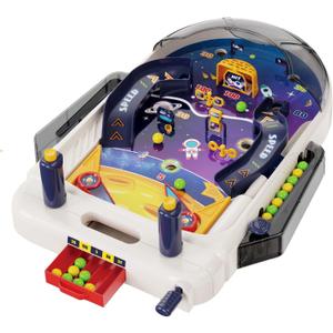 Tabletop Pinball Machine Space Board Game with Obstacles, Pull-Rod Launcher, Two-Hand Controls, Ball Storage Tray, 1-2 Player Arcade Games for Kids Ages 3+