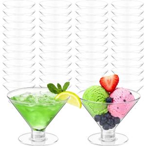 50 Pcs Disposable Plastic Martini Glasses for Parties 5oz, Unbreakable Clear Cocktail Dessert Parfait Glasses, Mini Martini Cups for Wedding Party Bowl Wine Ice Cream