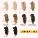 LONAI Ponytail Extension, 18" Wavy Claw Clip Ponytail Extensions ZJ001 Shoulder Length Curly Wavy Claw Clip in Ponytail Hair Extensions Synthetic Fake Pony tails Hairpieces-Ash Brown with white Blonde