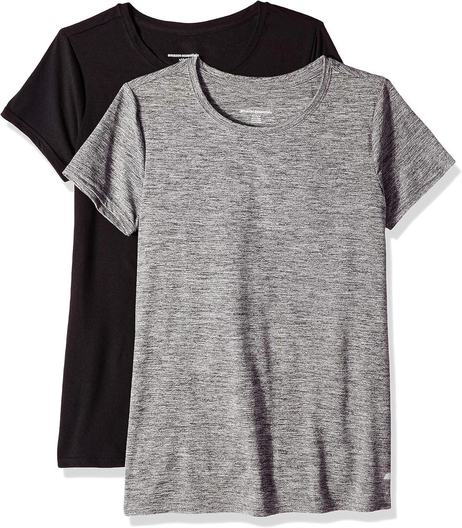 Amazon Essentials Women's Active Quick Dry Tech Stretch Short-Sleeve Crewneck T-Shirt , Multipacks (XX-Large, Black/Dark Grey Space Dye)