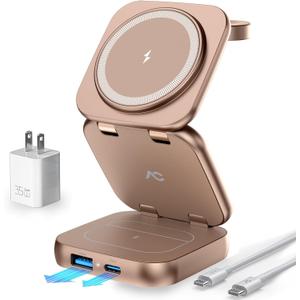 5-in-1 Wireless Charger for MagSafe, AC ISLAND Portable Travel Charging Station, 35W Max Fast Foldable Magnetic Stand, Evolved for iPhone 17-12 & Air Series, Apple Watch, AirPods (with 35W Adapter)