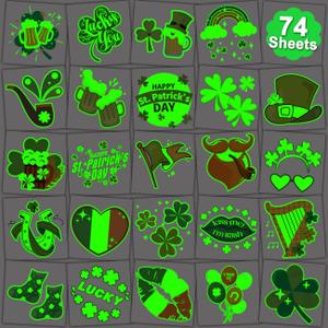 4 x Glow in The Dark St Patrick's Day Temporary Tattoos for Kids - 74 Individually Sheets Luminous St. Patrick's Day Tattoos for Boys Girls Party Favors Goodie Bag Fillers