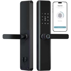 Smart Door Lock with Handle  Keyless Entry Deadbolt with Fingerprint, Touchscreen Keypad, Tuya App Control, Passcode & Key, Doorbell, Auto Lock Electronic Front Door Lock for Home Security, Black