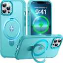 Case for iPhone 13 pro max, with Invisible Magnetic Stand, Mil-Grade Drop Protection, Non-Slip, Anti Fingerprint Anti Scratch, Shockproof Matte Phone Case (Lake Blue)