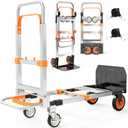 3 in 1 Aluminum Folding Hand Truck Dolly Cart Trolley with Wheels (Orange)
