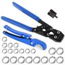 PEX Pipe Clamp Cinch Tool Crimping Tool Crimper for Stainless Steel Clamps from 3/8-inch to 1-inch with 1/2-inch 10PCS and 3/4-inch 10PCS SS PEX Clamps,with Pipe Cutter