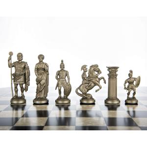Plastic Chess Pieces RomanLegion 3 3/4", 9,6 cm Black & Gold - Weighted, Felted