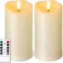 NURADA Outdoor Flameless Candles with Remote Timer - Waterproof Realistic Flickering LED Pillar Electric Battery Operated Fake Candle for Holiday Home Wedding Fireplace Decor - Ivory 2 Pack (6" 6")