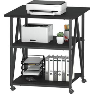 Arbuxzuy 3-Tier Printer Stand, Large Printer Table with Storage, Industrial Printer Storage Cart with Wheels, Rolling Printer Stand for Heat Press Scanner Fax, Black