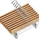 AMKUFO 20pcs Wooden Pants Hangers Solid Pants Hanger with Adjustable Clips 14 Inch Natural Wood Skirt Hangers Trousers Bottom Hanger with Non-Slip Clips and 360 Swivel Hook