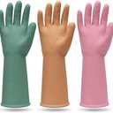 MAMISON 3 Pairs Colorful Reusable Waterproof Household Dishwashing Cleaning Rubber Gloves, Non-Slip Kitchen Glove L