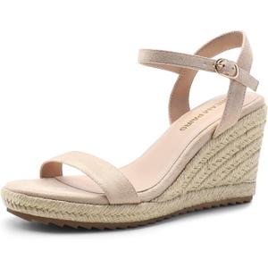 DREAM PAIRS Espadrilles Wedge Sandals for Women, Women's Open Toe Summer Dressy Sandals with Adjustable Ankle Strap and Soft Footbed (9.5, Nude)
