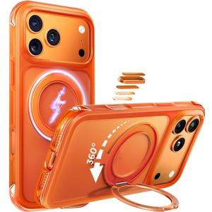 MAGIC JOHN Heavy Duty for iPhone 17 Pro Max Case with Stand, Fit for MagSafe, 360 Magnetic Ring Holder, Camera Control Cases, Shockproof Phone Case for iPhone 17 Pro Max 6.9", Rugged Cover, Orange