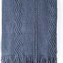 BOURINA Navy Throw Blanket 60x80 Inches Throw Textured Solid Soft Sofa Throw Couch Knitted Decorative Blanket