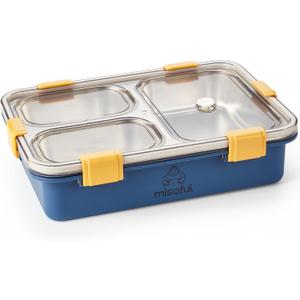 Bento Lunch Box for Kids & Adults - 1200ml 304 Stainless Steel Bento Box, 3 Compartments, Airtight & Leak-Proof Lunchbox, BPA-Free Food Container, Free Cutlery Set, Portable for School & Work - Blue