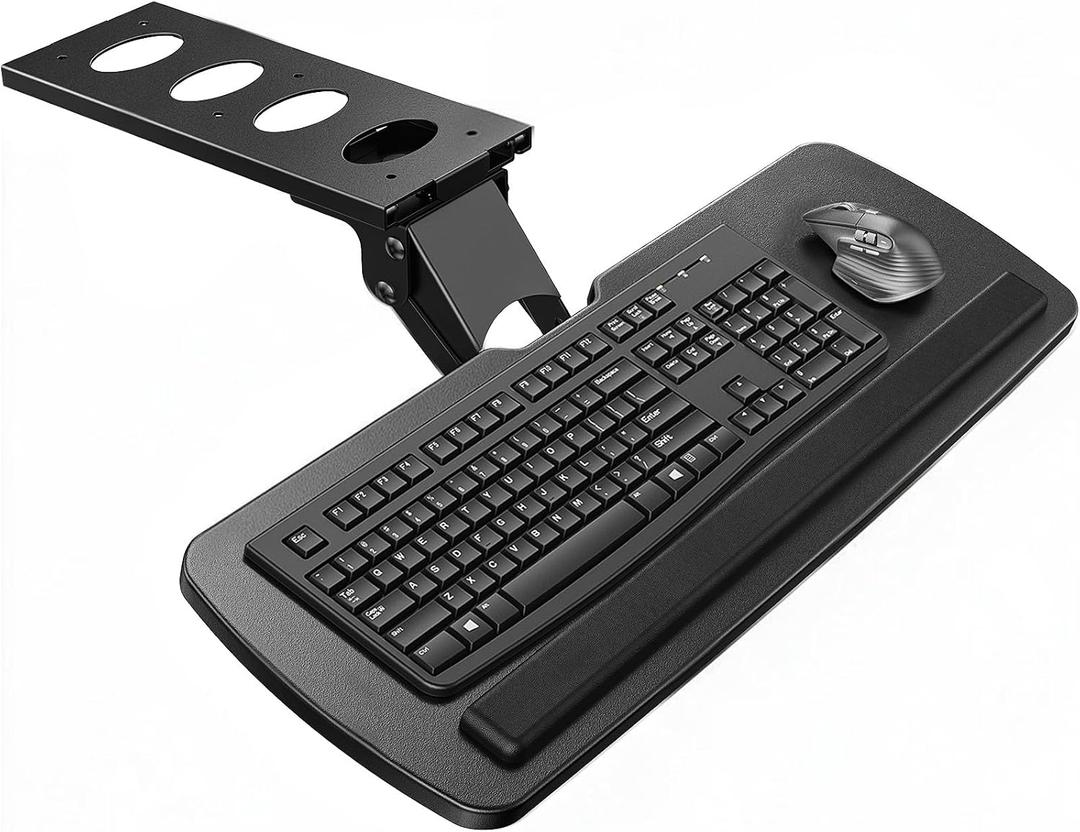 HUANUO Under Desk Keyboard Tray, 360 Degree Adjustable Mouse Platform25 x 9.84 inch Tray, Wrist Rest, 6.3 inch Height Adjustment, Slide-out Design, Tilt and Swivel for Typing Comfort