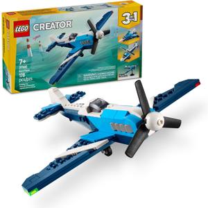 LEGO Creator 3 in 1 Aircraft Race Plane Toy - Building Toy with 3 Building Options, Airplane, Fighter Jet, or Helicopter - Gift Idea for Kids, Boys and Girls, Ages 7+ - 31160
