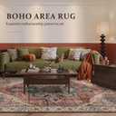 Boho Area Rug 6x9 Washable Large Vintage Rug for Living Room Bedroom Office Kitchen Entrance Dining Room Non Slip Soft Low-Pile Farmhouse, Brickred/Multi