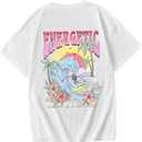 QJQ Girl's Cute Graphic T Shirts Short Sleeve Crewneck Tees Summer Tropical Trendy Preppy Tops Clothes White Beach 10 Years
