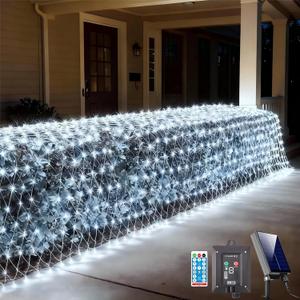 HEYCOLOR 21FT x 5FT Solar Christmas Net Lights Outdoor with Remote, 360 LED USB Cool White Mesh Lights for Bushes Waterproof, 8 Modes Green Wire Christmas Trees Light Patio Indoor Decor