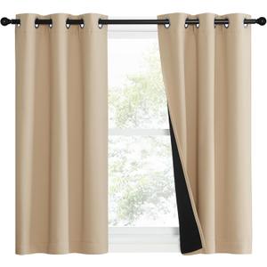NICETOWN Bedroom Full Blackout Curtain Panels, Set of 2 Pcs, 37 by 50-inch, Biscotti Beige, Super Thick Insulated Grommet Drapes, Double-Layer Blackout Draperies with Black Liner for Small Window