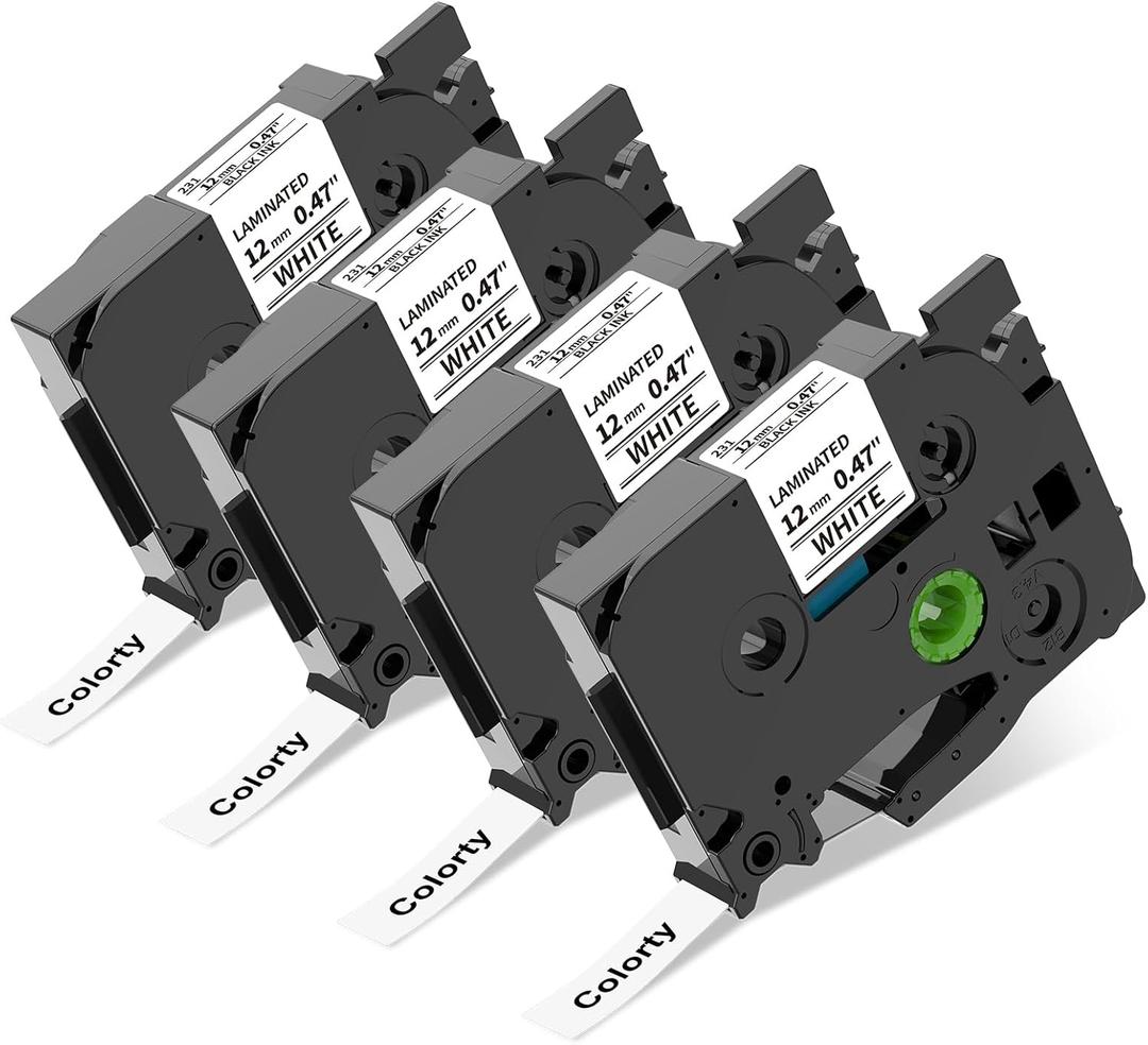 4 Pack P Touch Label Tape Replacement for Brother TZe TZ Tape 12mm 0.47 Laminated White and MultiColor TZe 231 MQF31 MQE31 MQ531 Work for PTouch Label Maker PTH110 PTD210