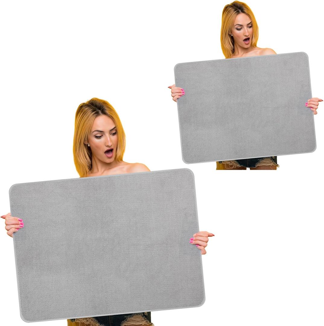 Hushee 2 Pack Extra Large Dish Drying Mat Microfiber Absorbent Dish Drying Pad Large Size Dishes Drainer Mats for Countertop, Sink, Refrigerator or Dryer (30 x 24 Inch,Gray)