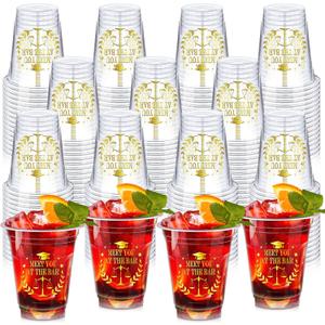 Qinyoung 100 Pcs 12 oz Law School Graduation Plastic Cups Bulk Meet You at The Bar Clear Disposable Cups Essential Supplies and Decorations for Law School Grad Festivities Graduation Party Favors, approximately 4.21 inches
