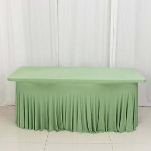 Efavormart Sage Green Wavy Spandex Fitted Rectangle 1-Piece Tablecloth Table Skirt, Stretchy Table Skirt Cover with Ruffles 6ft
