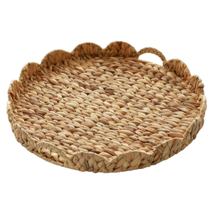 Gurfuy Extra Large Round Ottoman Table Tray with Handles - 19.7" Handmade Wicker Serving Hand Woven Tray for Farmhouse Decorative Oversized Coffee Table Trays Living Room Kitchen Counter Breakfast