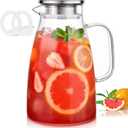 Potdoctor Glass Pitcher with Lid, 2 Liter 68oz Water Pitcher with Handle and Spout for Fridge, Borosilicate Glass for Iced Tea, Juice, Sangria, Cold/Hot Beverage, Large Jug with 2 Silicone Rings
