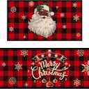 2 Set Christmas Kitchen Rugs Santa Claus Kitchen Rugs Xmas Red Black Buffalo Plaid Snowflake Floor Mat Non Slip Washable Rubber Backing Doormat Pad for Merry Xmas Kitchen Bathroom 29x15 and 47x15 in