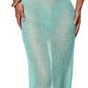 OYOANGLE Women's Spaghetti Strap Sparkly Sequin Cami Dress Sleeveless Fishtail Long Dresses Blue X-Small
