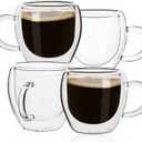 2.5oz Espresso Cups Set of 4, Small Expresso Coffee Cup, Expresso Shot Glass with Handle, Double Wall Insulated Espresso Mugs,Tazas de Cafe Expreso, Fit for Espresso Machine Accessories, Clear