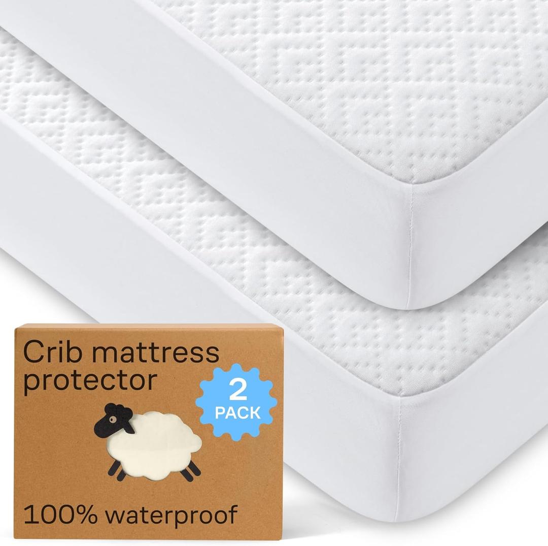 Niagara Crib 2 Pack 100% Waterproof Mattress Protector, Soft Breathable Crib Mattress Protector with Deep Pocket, Mattress Pad for Toddler and Baby (52x28, White)  Viscose Made from Bamboo