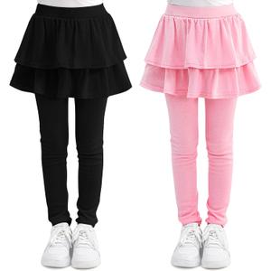 Cooraby 2 Pack Girls Leggings Toddler Girl Pants School Uniform Pants Warm Stretchy Skirt Leggings for Girls, Size: 11-12 Years